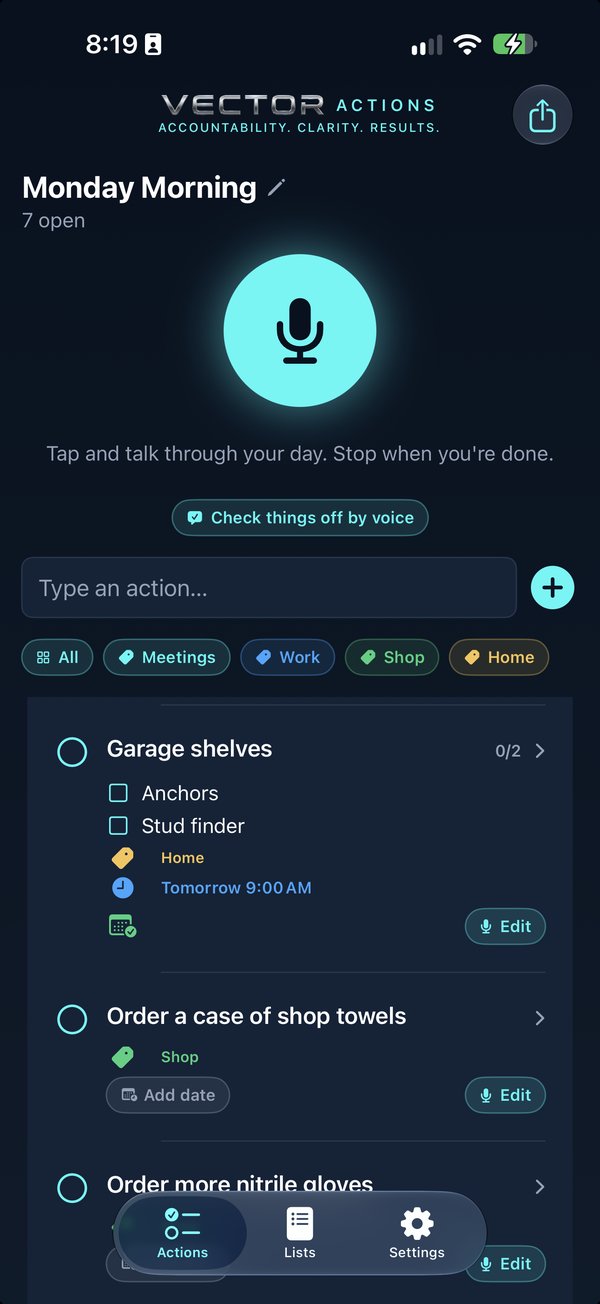Garage shelves: one action with its steps, Home category and a time