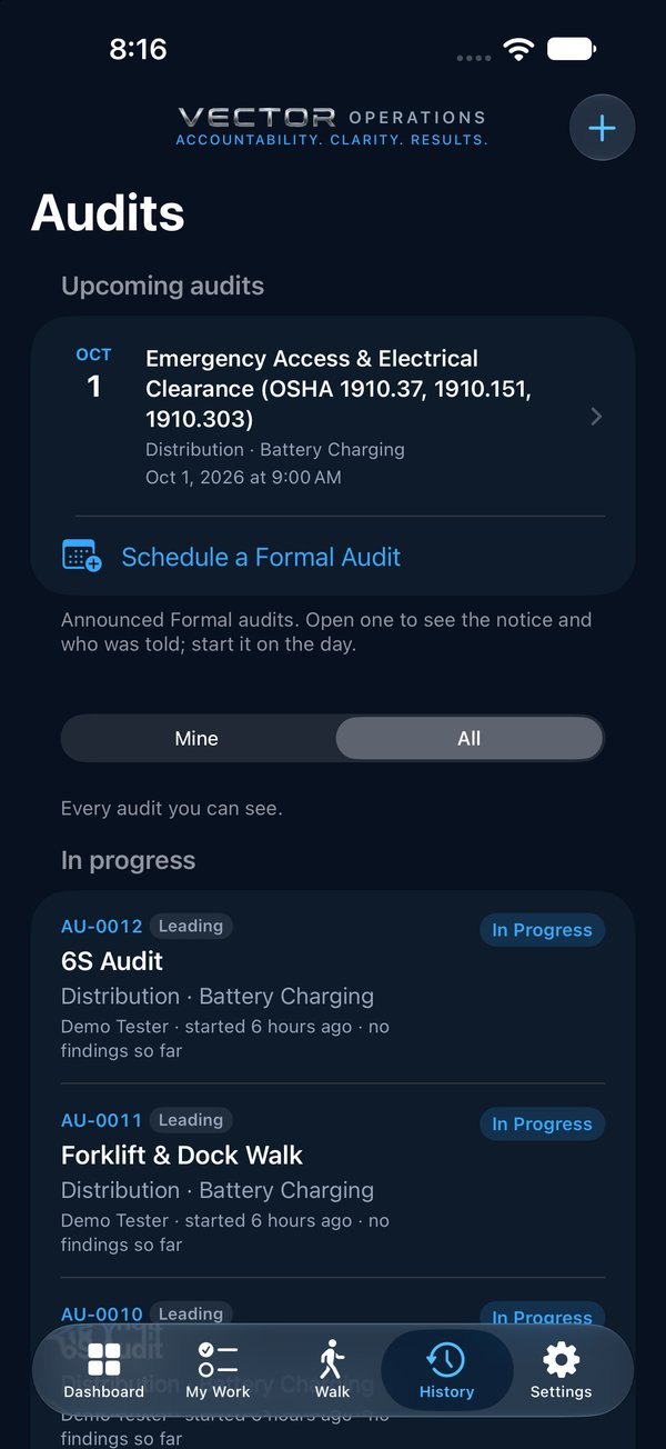 The History tab: Upcoming audits with Schedule a Formal Audit, and audits in progress