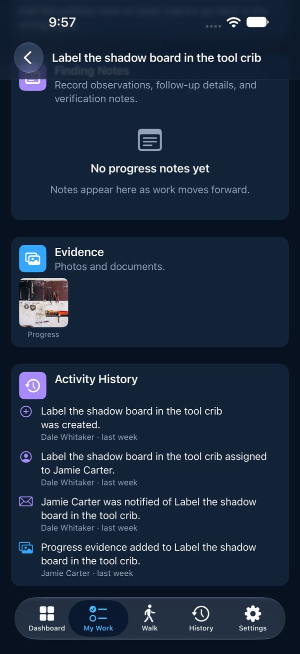 An item's evidence photo and its Activity History