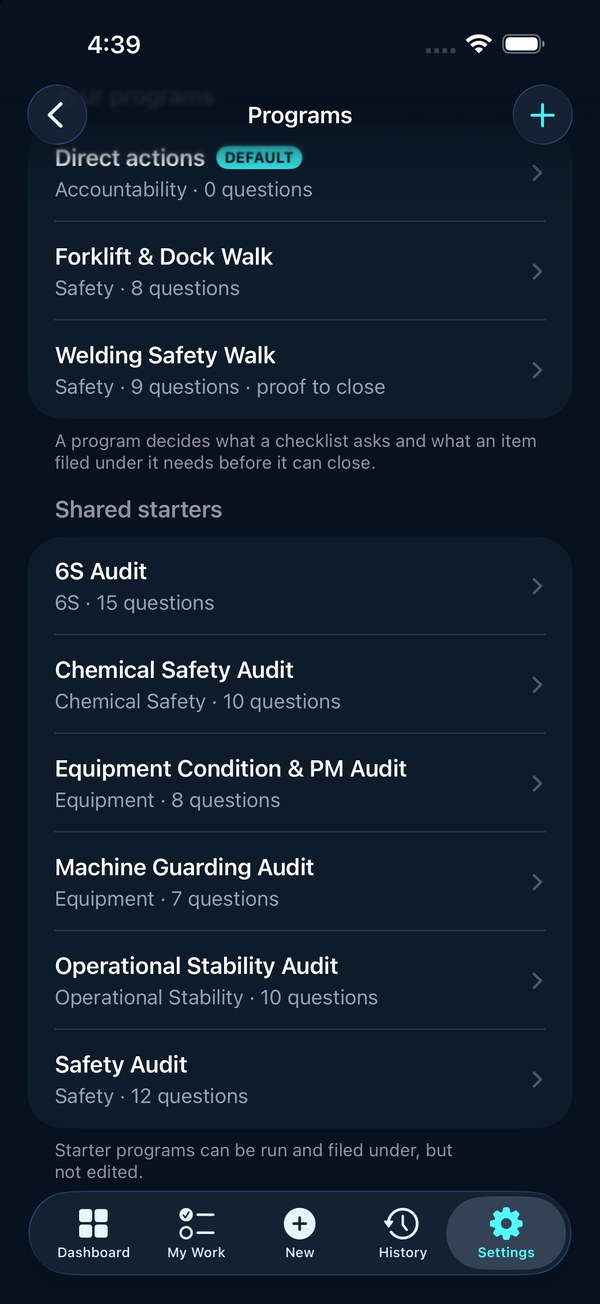 Starter programs: Quick walks and Formal audits